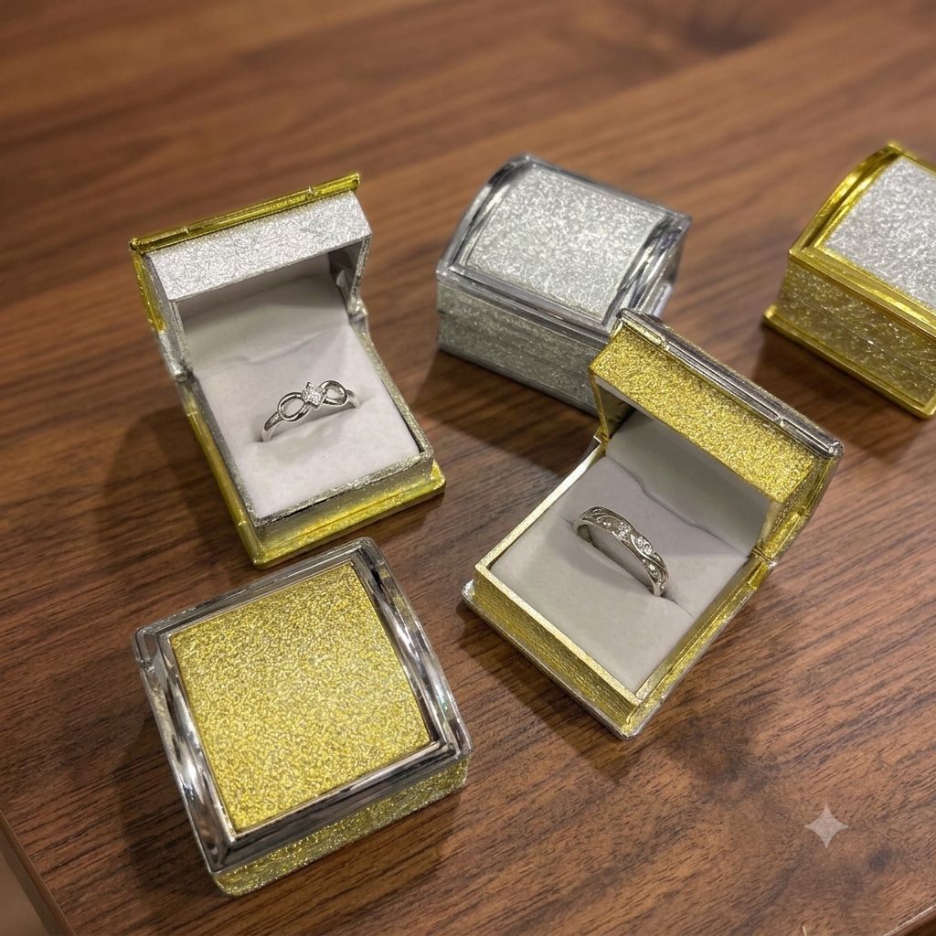 Elegant Solitaire & Infinity Rings with Glitter Display Boxes - Silver Promise Rings