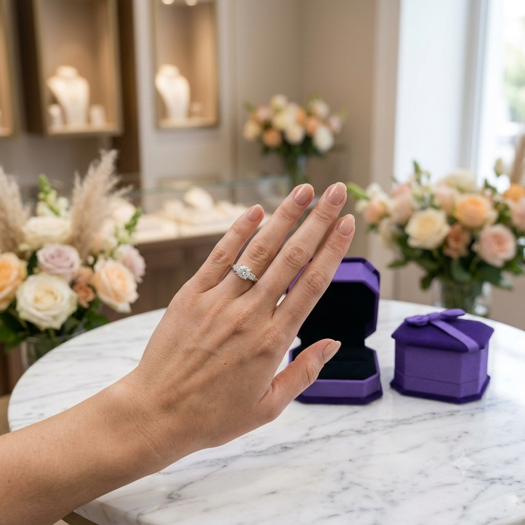 Classic Silver Rings Styled in Octagonal Velvet Gift Boxes - Silver Engagement Ring