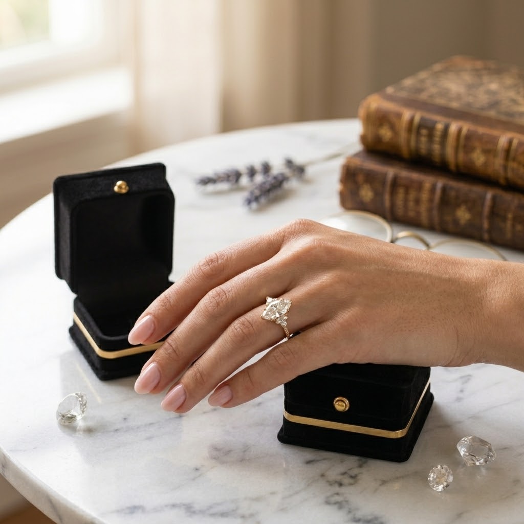 Imported Handcrafted Solitaire Ring in Black Velvet Box - Golden Promise Ring