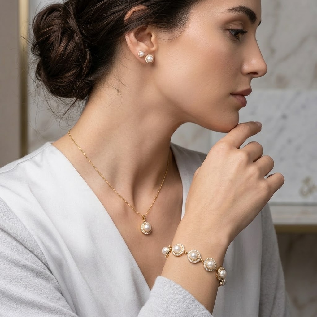Eternal Halo Pearl & Pave Diamond Bracelet in Pure Black Velvet Box