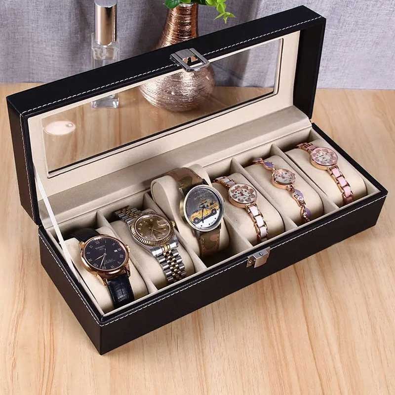 Elegant PU Leather Watch Storage Box – 6 or 12 Slot Organizer for Men & Women
