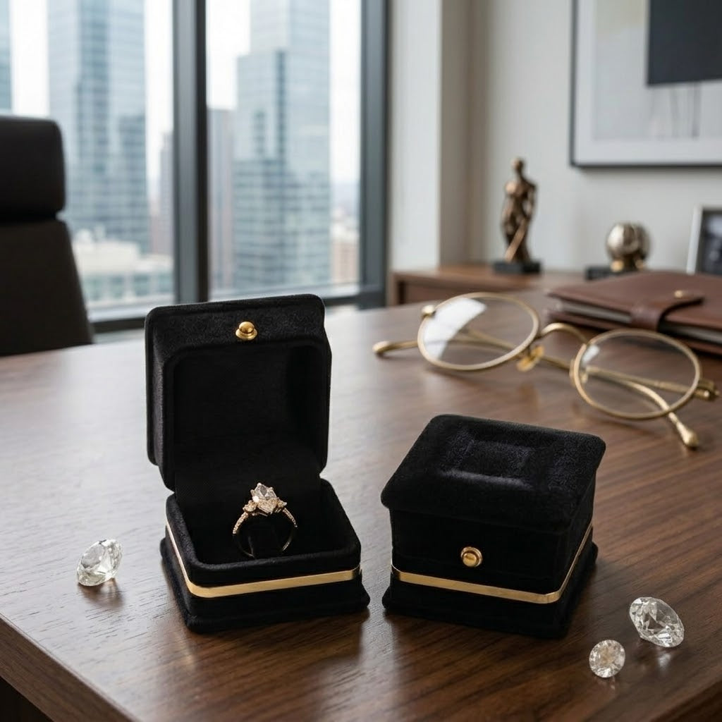 Imported Handcrafted Solitaire Ring in Black Velvet Box - Golden Promise Ring