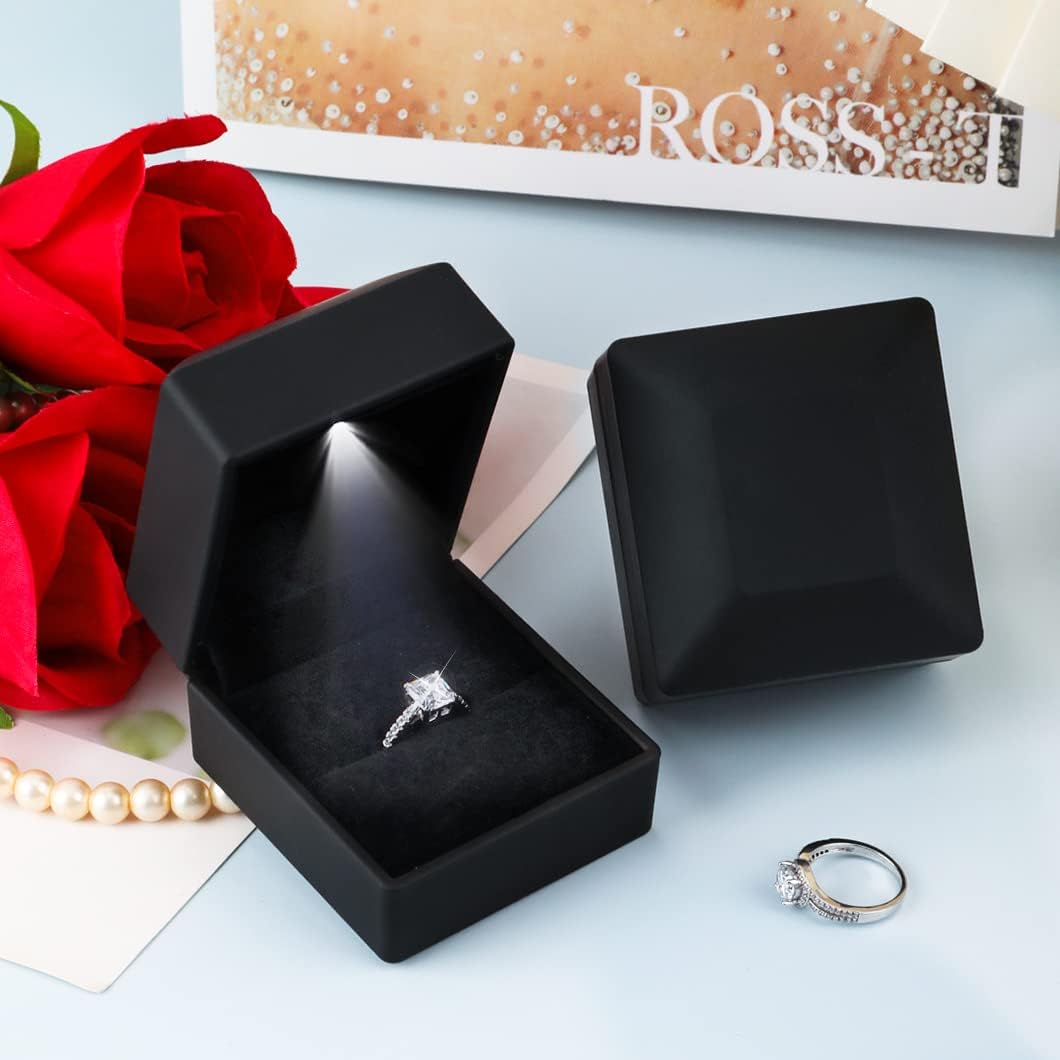 LED Ring Box with Silver Adjustable Ring – Luxury Light-Up Jewelry Gift Box