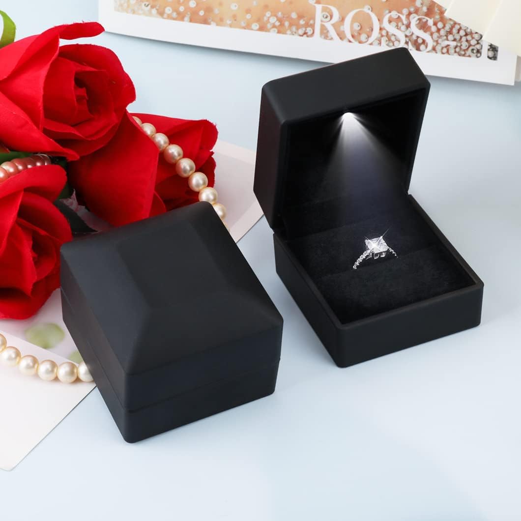 LED Ring Box with Silver Adjustable Ring – Luxury Light-Up Jewelry Gift Box