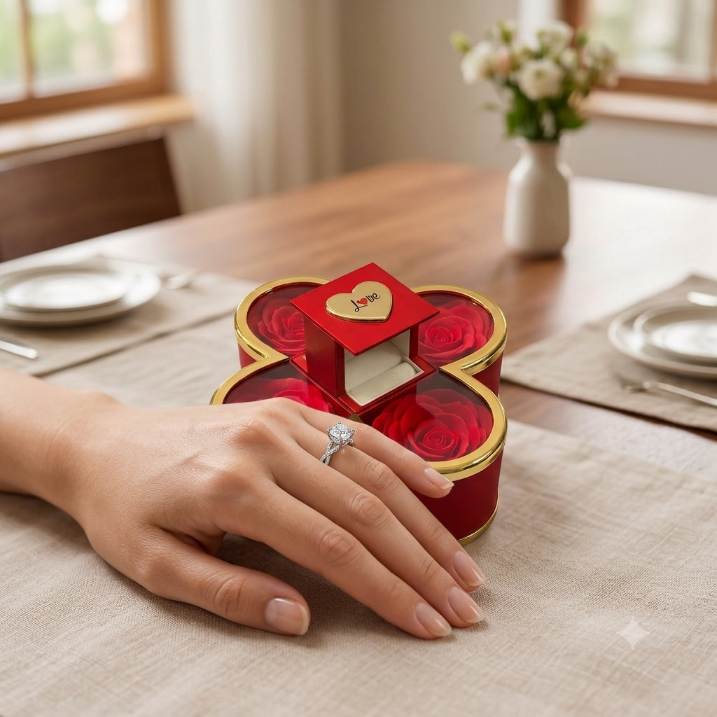 Eternal Love Floral Gift Box with Silver Solitaire Ring - Silver Promise Ring