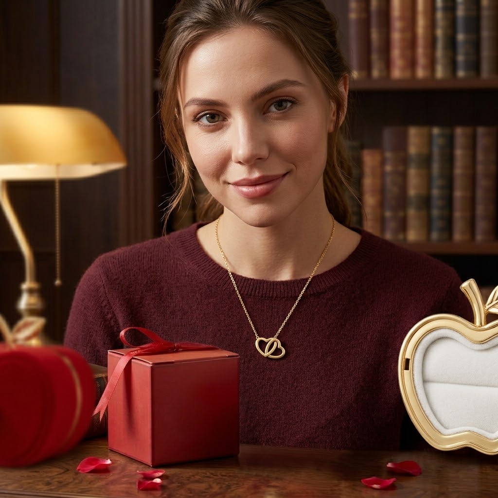 Gold Interlocking Heart Necklace with Apple Jewelry Box - Eternal Hearts Pendant Set – The Ultimate Gift of Love