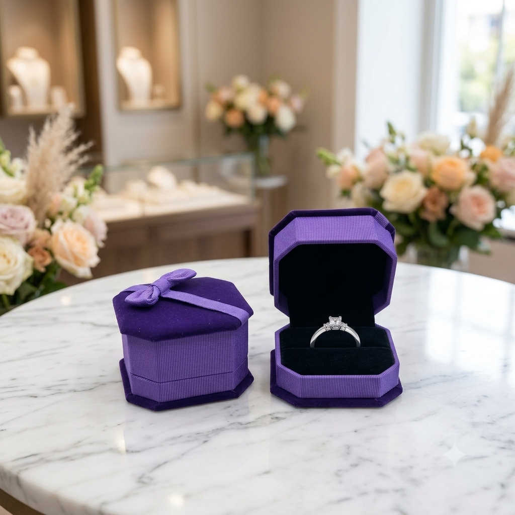 Classic Silver Rings Styled in Octagonal Velvet Gift Boxes - Silver Engagement Ring