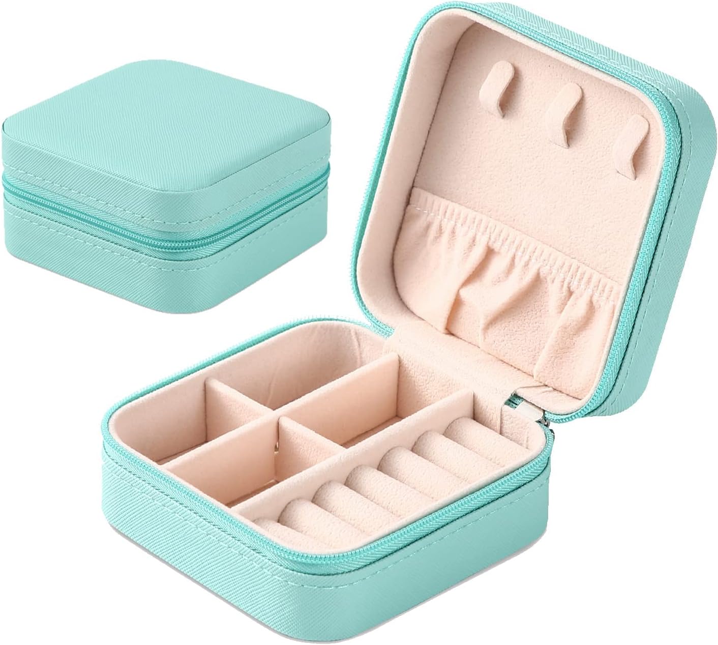 Mini Leather Square Jewellery Box – Portable Travel Organizer for Rings, Earrings & Necklaces