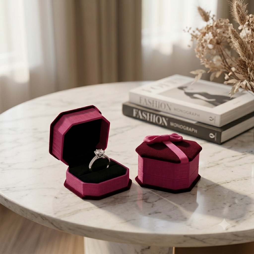 Classic Silver Rings Styled in Octagonal Velvet Gift Boxes - Silver Engagement Ring