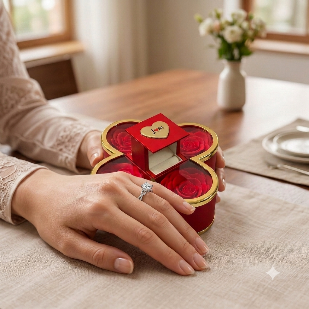 Eternal Love Floral Gift Box with Silver Solitaire Ring - Silver Promise Ring