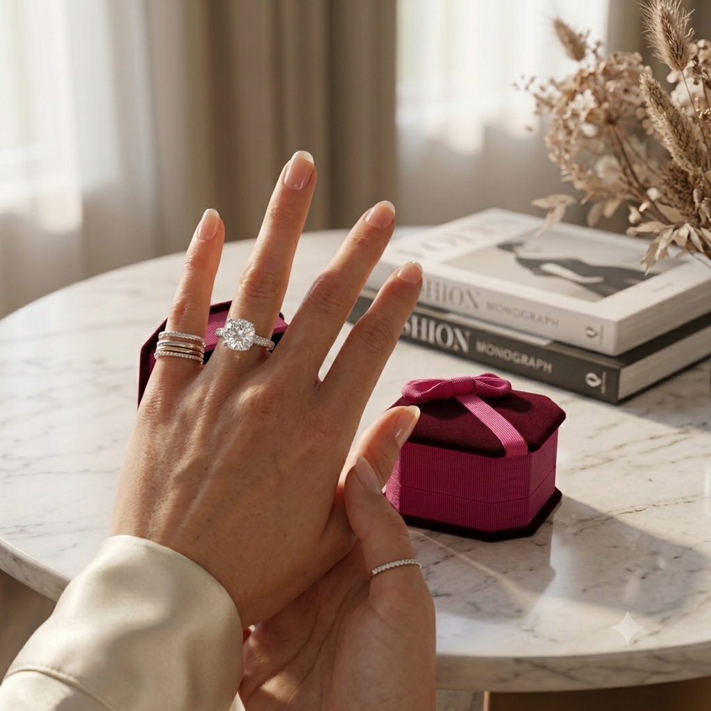 Classic Silver Rings Styled in Octagonal Velvet Gift Boxes - Silver Engagement Ring