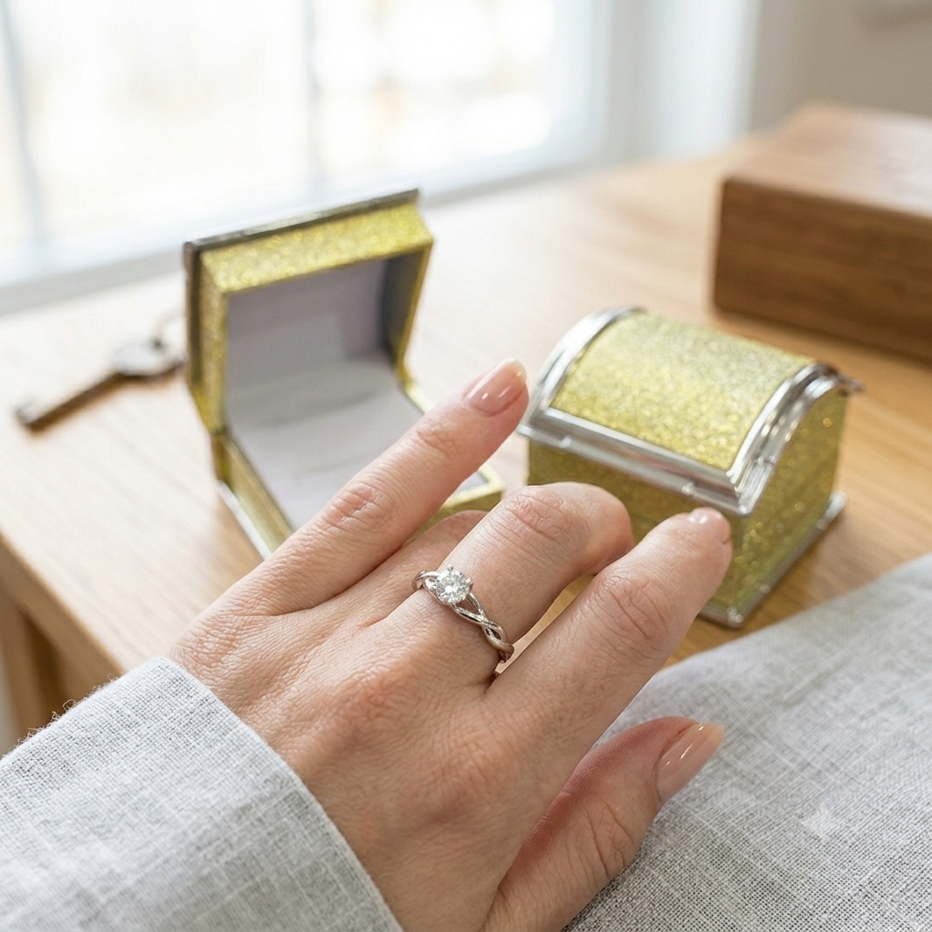 Elegant Solitaire & Infinity Rings with Glitter Display Boxes - Silver Promise Rings