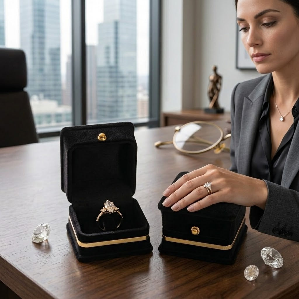 Imported Handcrafted Solitaire Ring in Black Velvet Box - Golden Promise Ring
