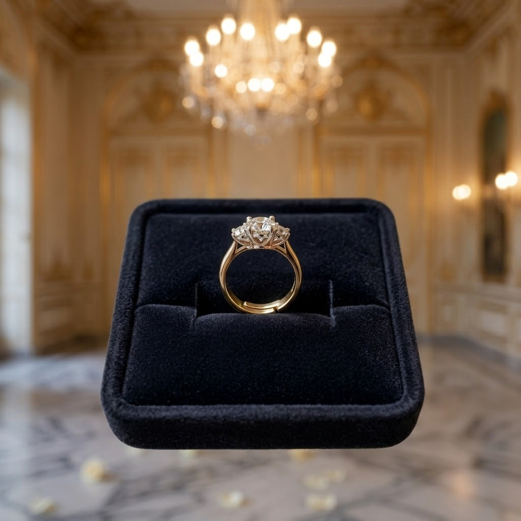Velvet Rose Ring Box & Gold Solitaire Ring Set - Love in Full Bloom - Golden Promise Ring