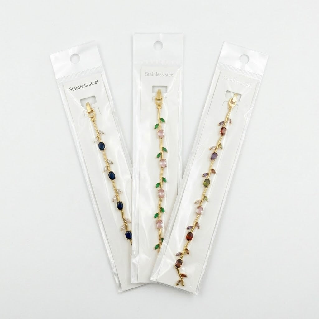 Stainless Steel Colorful Gemstone Leaf Bracelets with Luxury Gift Box - Viral Tulip Brecelets