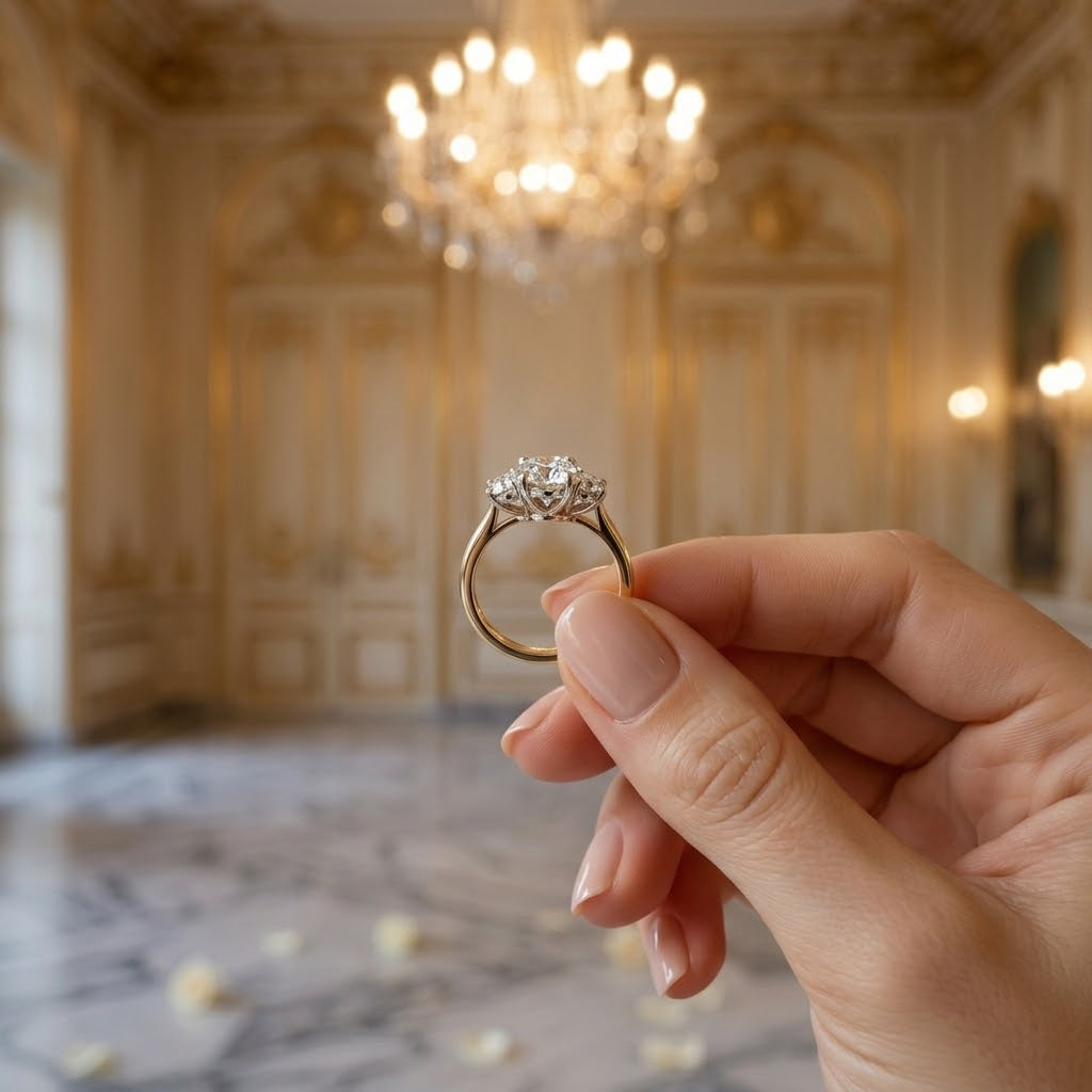 Velvet Rose Ring Box & Gold Solitaire Ring Set - Love in Full Bloom - Golden Promise Ring