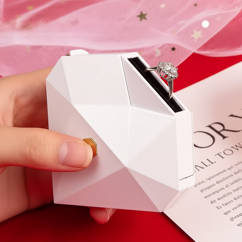 Heart-Shaped Pop-Up Ring Box with Silver Ring – Romantic Jewelry Gift Box
