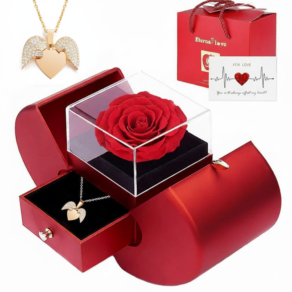 Apple Rose Box with Open Heart Necklace – Luxury Romantic Gift Box