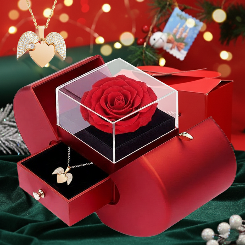 Apple Rose Box with Open Heart Necklace – Luxury Romantic Gift Box