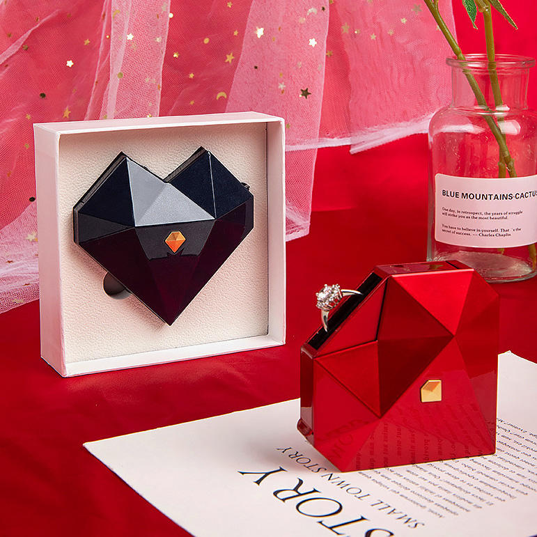 Heart-Shaped Pop-Up Ring Box with Silver Ring – Romantic Jewelry Gift Box