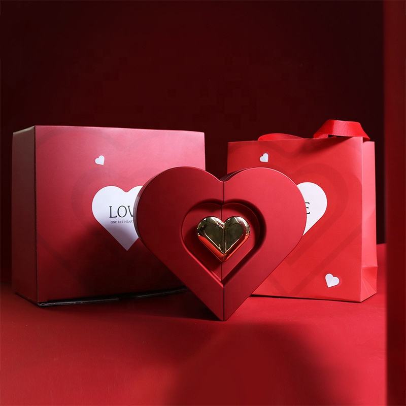 Love Open Heart Box with Heart Necklace – Valentine’s Day Double Open Jewelry Gift Box