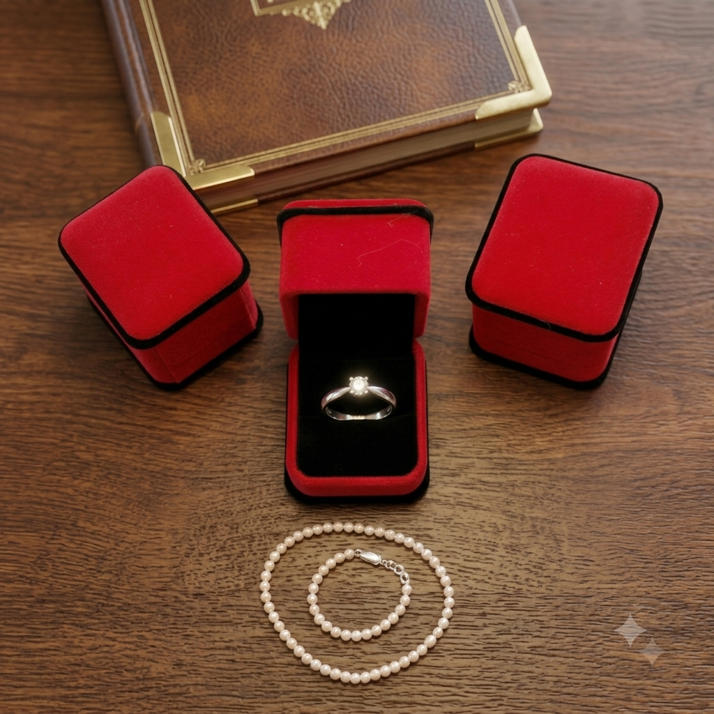 Silver Solitaire Engagement Ring in Red Velvet Gift Box