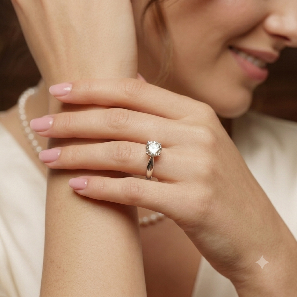 Silver Solitaire Engagement Ring in Red Velvet Gift Box