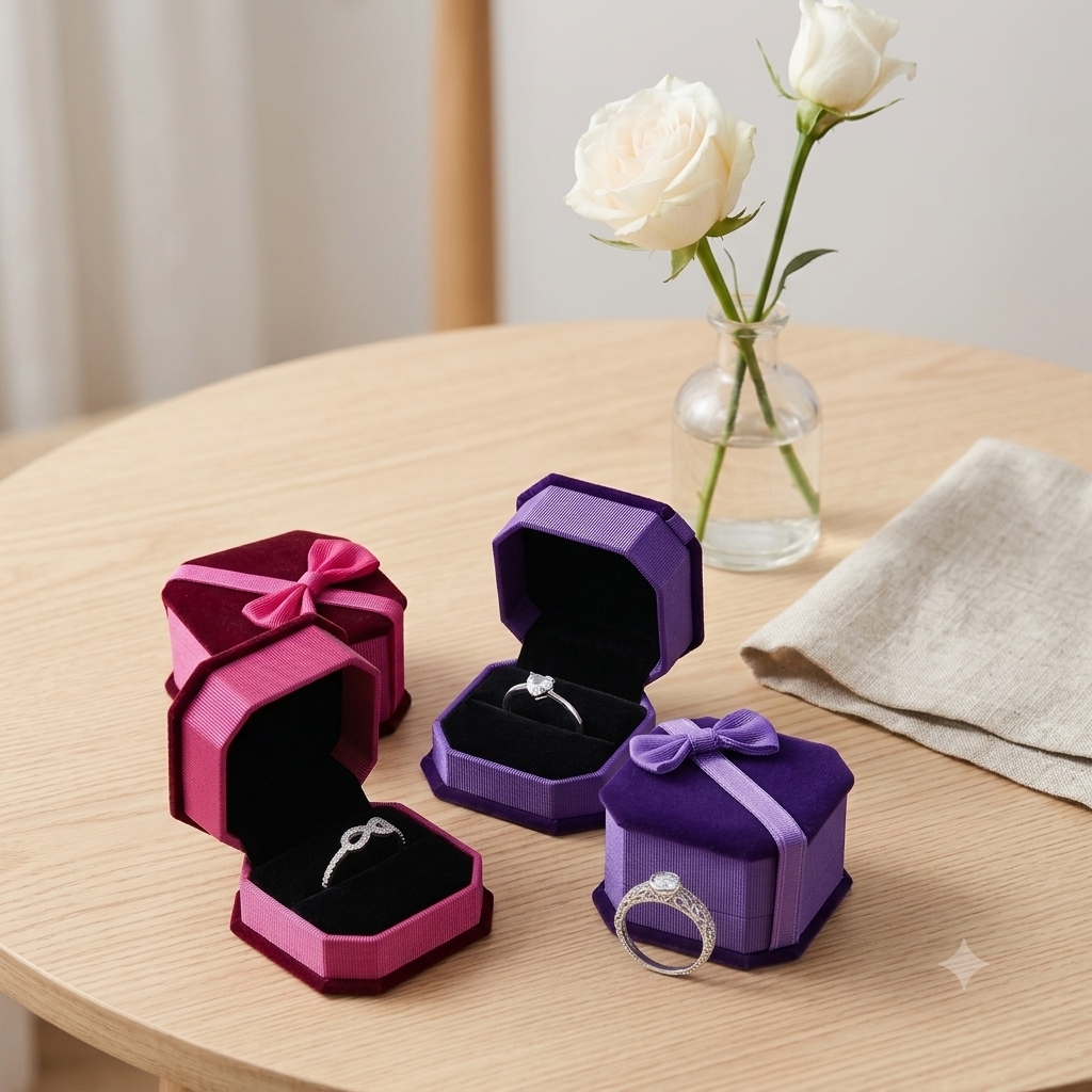 Classic Silver Rings Styled in Octagonal Velvet Gift Boxes - Silver Engagement Ring
