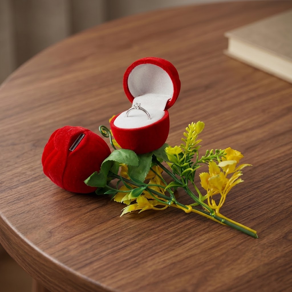Silver Ring in a Rose Box - Classic Solitaire Promise Ring