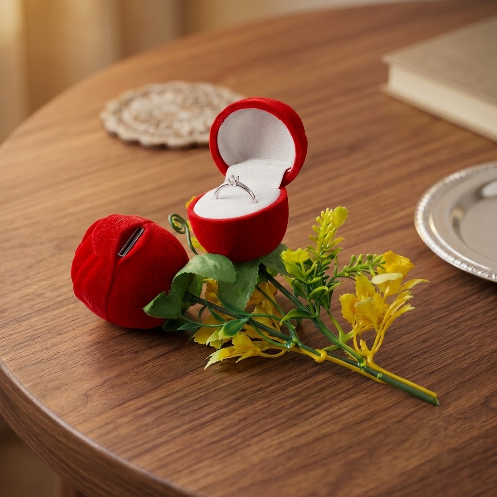 Silver Ring in a Rose Box - Classic Solitaire Promise Ring