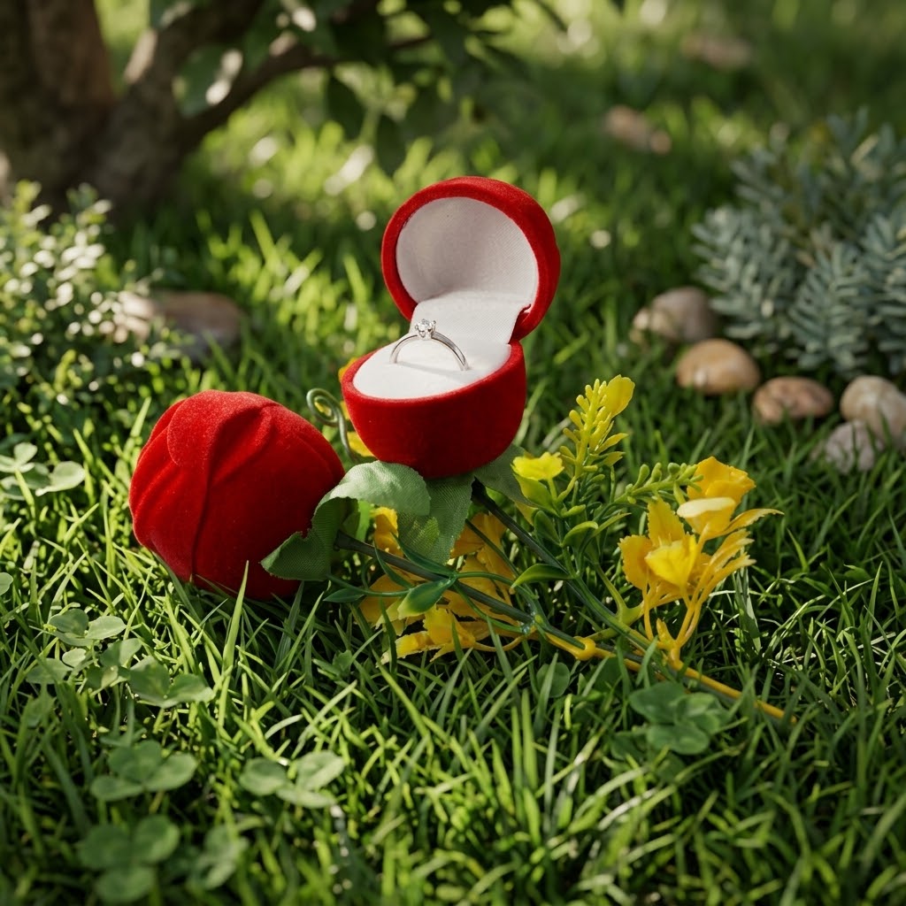 Silver Ring in a Rose Box - Classic Solitaire Promise Ring