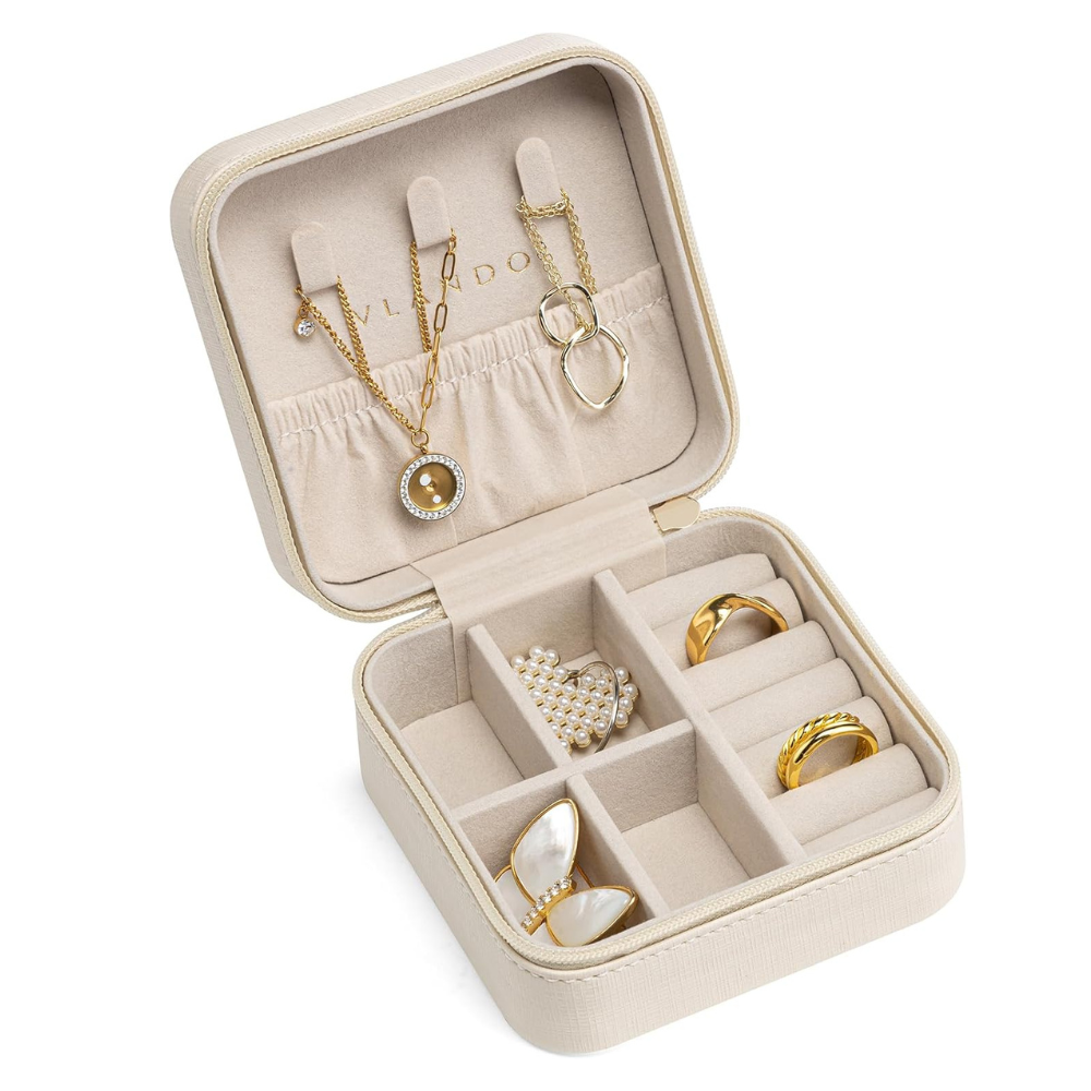Mini Leather Square Jewellery Box – Portable Travel Organizer for Rings, Earrings & Necklaces