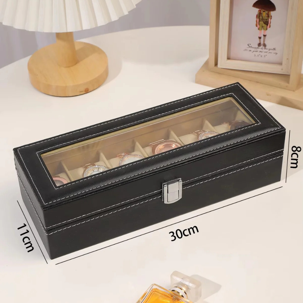 Elegant PU Leather Watch Storage Box – 6 or 12 Slot Organizer for Men & Women
