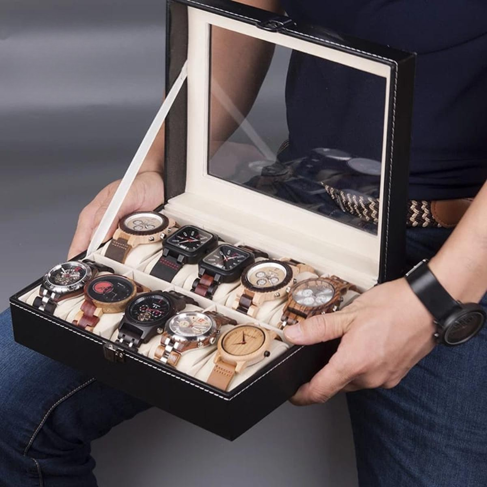 Elegant PU Leather Watch Storage Box – 6 or 12 Slot Organizer for Men & Women