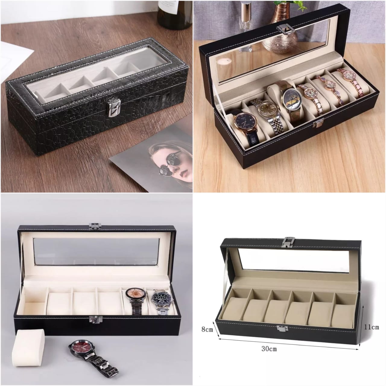 Elegant PU Leather Watch Storage Box – 6 or 12 Slot Organizer for Men & Women