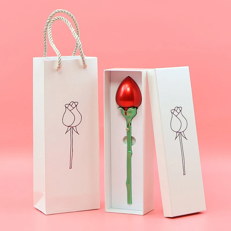 Romantic Metal Rose Flower Ring Box with Silver Adjustable Promise Ring