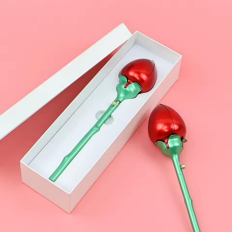 Romantic Metal Rose Flower Ring Box with Silver Adjustable Promise Ring